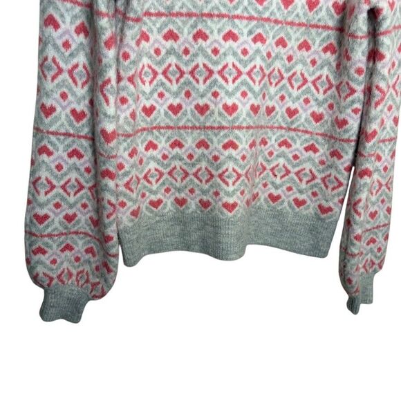 Loft Sweater Women's XS Gray Pink Hear Balloon Sleeve Pullover Crew Neck - Picture 3 of 11